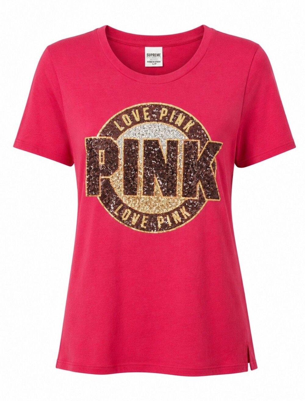 Victoria’s Secret PINK Women’s XS Sequin Logo Graphic Tee Hot Pink Short Sleeve